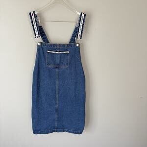 VTG Tommy Hilfiger Women's Y2K 90s Denim Overall Bib Mini Dress Blue Size S READ